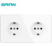 SRAN 2 gang EU Electrical Sockets AC 250V 16A Full Screen Tempered Glass Panel, Double Power socket home appliance