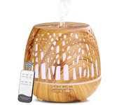 Humidificador Ultrasónico y Difusor de Aroma 400ml, atomizador de Fragancia ultrasónico LED con Control Remoto-Bosque Tallado, MarrónClaro