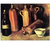 Panel decorativo del museo, listo para colgar. Van Gogh Vincent-Bodegón con cuatro jarras, botella y un tazón blanco-Cm 80x60