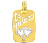 Inmaculada Romero Colgante Oro Bicolor Mujer 18k 20mm Chapa Mensaje Te Quiero Dos Corazones Circonita Calados