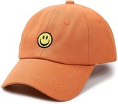 Gorra de béisbol con cara sonriente para niños pequeños, divertidas gorras lavadas, ajustables y lindas para niños de 3 a 12 años, color naranja