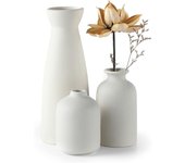 Juego de 3 jarrones de cerámica blanca, pequeños jarrones para decoración, estilo bohemio moderno de granja.