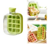 Cubiteras para congelador, 2 en 1, con tapa y recipiente, bandeja vertical con tapa para congelador, fácil de liberar (verde, 800 ml + 18 rejillas)