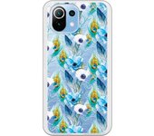 Funda compatible con Xiaomi Mi 11 Lite - Patron flores y plumas azules