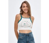 Camiseta crop sin mangas y cuello halter con estampado gráfico INSIDE