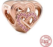 Hot Sale Rose Gold Series Pink Zircon Leaves Heart Pendant Sparkling Clip Bead Fit Pandora Charm Bracelet DIY 925 Silver Jewelry