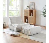 Sillón de suelo con reposapiés Kodsø Tela de microfibra 75x90x100 cm - Beige [en.casa]