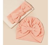 2Pcs/Set Baby Fabric Bow Headband and Hat Set Solid Color Baby Girl Turban Newborn Hair Accessories