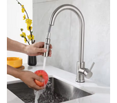 Grifo de cocina de acero inoxidable cepillado, rociador de fregadero de cocina extraíble, grifo de agua de cocina, grifo de un solo orificio