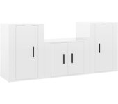 Mueble TV combinadoSet de muebles de TV 3 pzas madera contrachapada blanco brillo