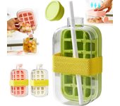 Cubitera, molde para cubitos de hielo sin contacto, vaso para cubitos de hielo, molde de fácil liberación para congelador, bandeja para cubitos de hielo 2 en 1 sin contacto, botella de agua con tapa y recipiente, 500 ml, rosa