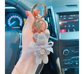 Fashion Full Diamond Medium Violent Bear Car Keychain Creative Letter Big Round Chain Keychain Bag Pendant Doll Girl
