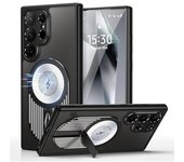 Funda para Samsung Galaxy S25 Ultra, diseño de radiador de metal [compatible con Magsafe] Carcasa trasera con soporte plegable, protector de lente de cámara para Samsung Galaxy S25 Ultra (dorado)