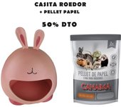 Kit 50% Descuento: Casita Cerámica para Roedores y Pellet de Papel 100% Ecológico y Biodegradable para Mascotas Pequeñas - ¡Accesorios de Aseo!