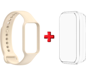 2 in 1 TPU Case +Strap Compatible with Amazfit Band7 Watch Band Women Men, Soft Silicone Sport Replacement