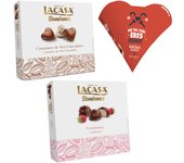 Pack Lacasa bombones corazón mr wonderfull 60G & bombones corazón tres chocolates 200 G & bombones frambuesa 200 g