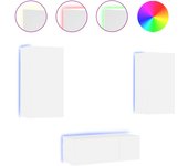 Mueble TV combinadoMuebles de TV de pared con LED 4 pzas madera ingeniería blanco