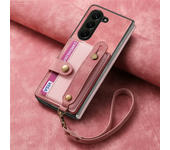 Luxury Case Wristband Leather Back Panel for Coque Samsung Galaxy Z Fold 6 5 ZFold 3 Fold4 Wallet Cover