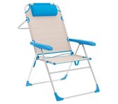 Marbueno Silla Plegable 5 Posiciones Aluminio con Cojin Beige/Azul Playa y Piscina 67X66X99 cm 10174
