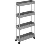 SONGMICS Carrito Auxiliar con Ruedas de 4 Niveles, Carrito Cocina Plástico, Carrito Estrecho de Almacenamiento, Ahorra Espacio, para Baño, Cocina, Oficina, 40 x 12,5 x 88 cm, Negro/ Gris/ Blanco