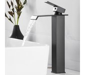 Grifo frío y caliente de cascada negra, lavabo de acero inoxidable, grifo de lavabo cuadrado