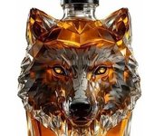 Escultura artística - Botella de whisky de 350 ml con forma de cabeza de lobo, decantador de whisky de cristal con forma de animal (2025), regalo coleccionable