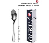 Mr.Spoon Serie Flores Cucharas de 12, 48 o 120 piezas,Acero inoxidable 18/0,Plateado,Económico y funcional,Cuchara de sopera largo 200mm,Cuchara de postre 175mm,Mango monobloque,Apto para lavavajillas,Empaque ecológico,Ideal para casa,hotel,restaurante
