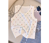Colorful Rhinestone Knitted Tank Top Casual Crew Neck Sleeveless Tank Top For Summer  Women's Clothing Crop Top Camis