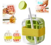 Cubitera, molde para cubitos de hielo sin contacto, vaso para cubitos de hielo, molde de fácil liberación para congelador, bandeja para cubitos de hielo 2 en 1 sin contacto, botella de agua con tapa y recipiente, 500 ml, rosa