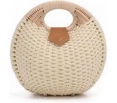 Straw Purses for Women Summer Beach Rattan Tote Bag Round Handle Ring Handbag Retro Handmade Woven Shell Bag