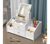 Caja de almacenamiento de maquillaje multifuncional, caja de almacenamiento de maquillaje con cajón y espejo