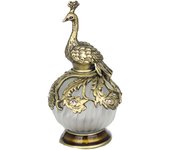 CAPRILO REGALOS & DECORACIÓN Elegante Botella para Perfume Decorativa de Cristal y Metal "Pavo Real Dorado" Fragancias y Aromas. Regalos Originales. Decoración Original. 5 x 5 x 9 cm.