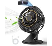 Ventilador de mesa recargable, mini ventilador USB con pantalla LCD, 5 velocidades, rotación de 720°, ventilador portátil, ventilador silencioso para oficina/hogar/camping con cable de 1,2 m - Negro