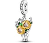 Silver Plated Fit Original Bangle Charms Yellow Series Sunflower Charm Pendant Dangle Beads Bracelet Necklace DIY Jewelry Gift