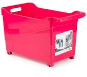 Tradineur - Carrito de plástico multiusos con ruedas y asa Nº2, cesta organizadora para productos de limpieza, baño, cocina, 28 x 23,7 x 45 cm, color aleatorio