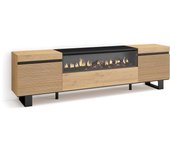 Skraut Home - Mueble TV, Televisión, Muebles de salón, almacenaje, 200x35x57cm, Para TV hasta 80", Chimenea eléctrica, Diseño industrial, Estilo Moderno, Color Roble
