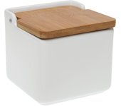 Versa Salero de cerámica con tapa de bambú (12,2 X 11,7 X 12,2 cm) - color blanco