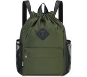 MoChila con Cordón, Bolsa Deportiva para Gimnasio con compartimento Para Zapatos, moChila con Cordón resistant al agua para Mujeres y Hombres (verde oscuro)