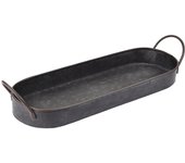 Bandeja decorativa ovalada para servir, bandeja de hierro de metal con asas, bandeja para servir estilo industrial de granja