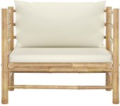 vidaXL Sofá de jardín bambú con cojines Blanco, Gris oscuro, Conjunto Terraza Muebles Jardín Exterior Juego de Muebles de jardín Mueble Jardín Exterior Muebles de Salon Exterior