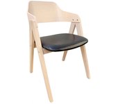 Sillón JOVY, madera de hevea, natural, similpiel color a elegir (negro o marrón).