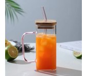 400ML Square Glass Mug With Lid and Straw Breakfast Milk Cup Microwave Safe Transparent Party Beer Coffee Mug Drinkware Glass