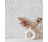 Muestra DIN A4 de Papel pintado vinílico lavable de damasco metalizado en relieve fondo gris claro - Victorian Velvet 682389 de GAULAN