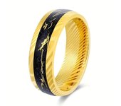 Stunning 8mm Damascus Steel Ring with Golden Leaf & Meteorite Inlay-Perfect for Weddings, Anniversaries & Engagements