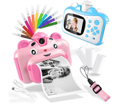 AD. TECH Cámara Instantánea para Niños, Impresión térmica, Selfie, Juego de Colores, Tarjeta SD