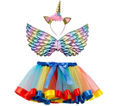 Girl Birthday Party Costume Unicorn Horn Headband Cute Fairy Wing and Sparkle Tutu Skirt Set for Princess Cosplay Outfits