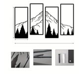 4pcs Minimalist Metal Mountain Wall Decor - Square Sculpture for Office, Home, Living Room, Bedroom - Unique Wall Art
