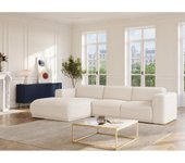 Vente-unique - Sofá rinconera izquierda de tele rizada blanco marfil BLIMORO