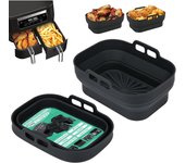Molde Silicona Freidora de Aire, 2 Piezas Moldes Air Freyer Reusable Utensilios bandeja Freidora Aire Doble Cesta Recover Airfryer Formas Cestillo Base para Microondas, Horno (Azul)