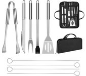 Juego de Utensilios para Barbacoa de Acero Inoxidable, Accesorios Profesionales con Bolsa de Transporte - Herramienta para Parrilla de Alta Calidad (9 piezas)